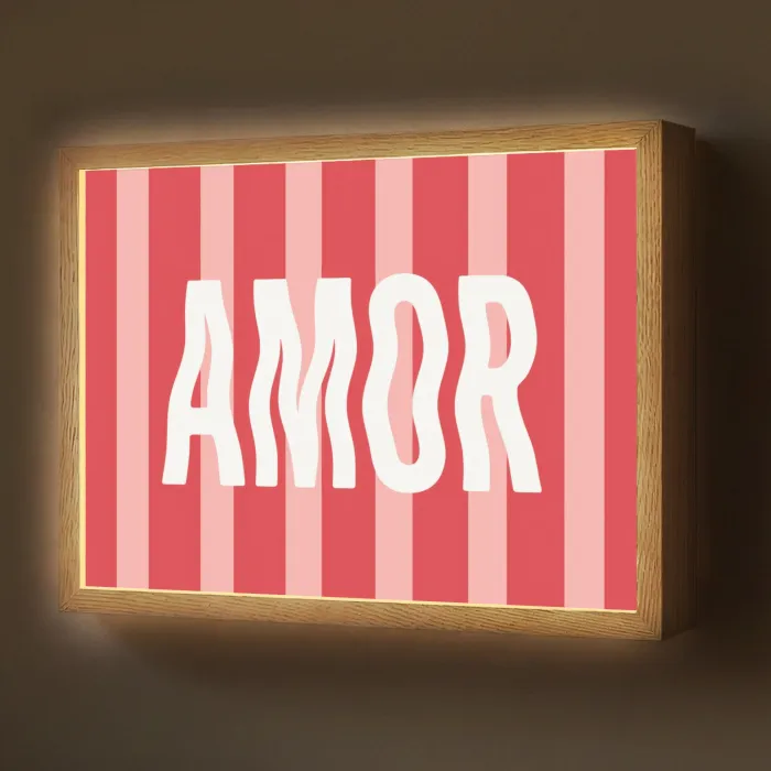 Amor - Strepen - Rood - Roze Light Box met batterij (Wandlamp) middel -z3d_website