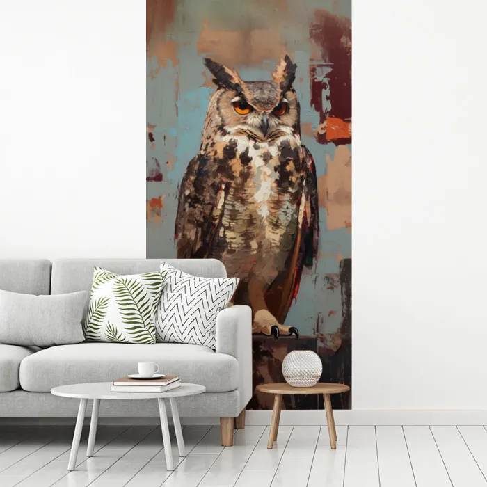 Geschilderd - Abstract - Uil - Bruin fotobehang vinyl groot -woonkamer