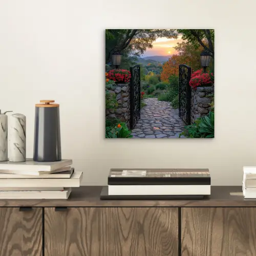 Landschap - Hek - Pad - Zonsondergang - Natuur aluminium wit klein -sfeer1