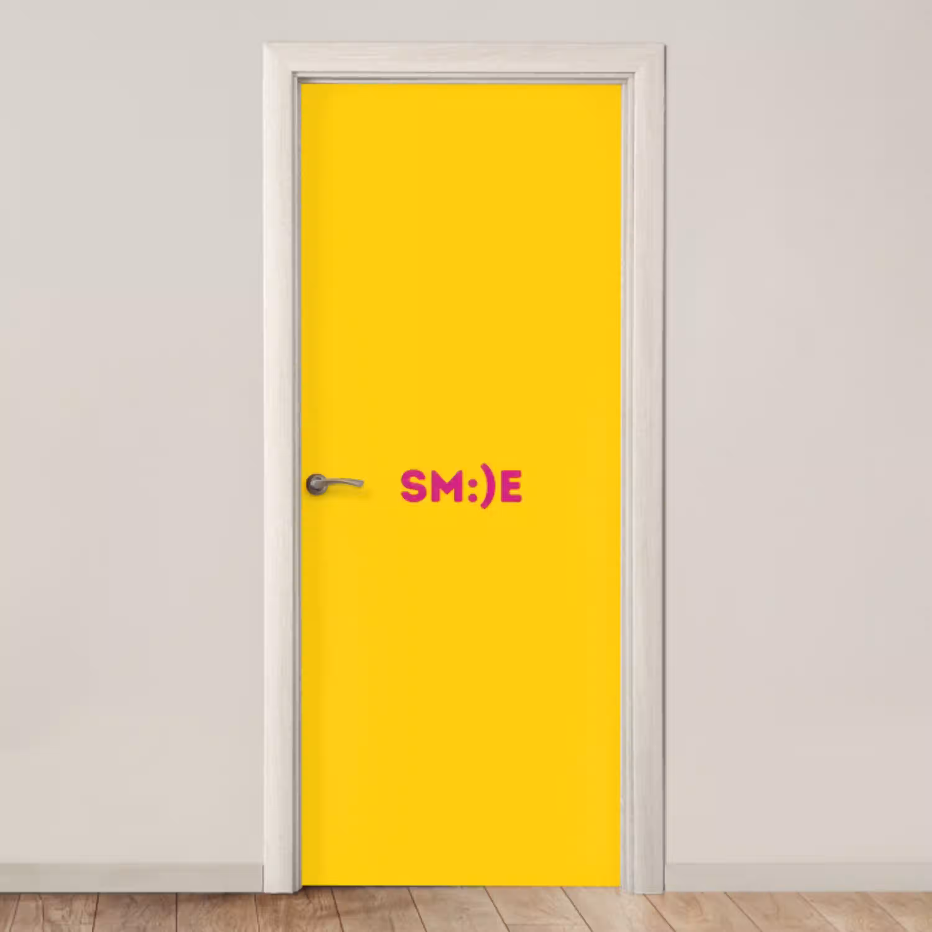 Smile - Roze - Geel deurposter klein -3d_beige
