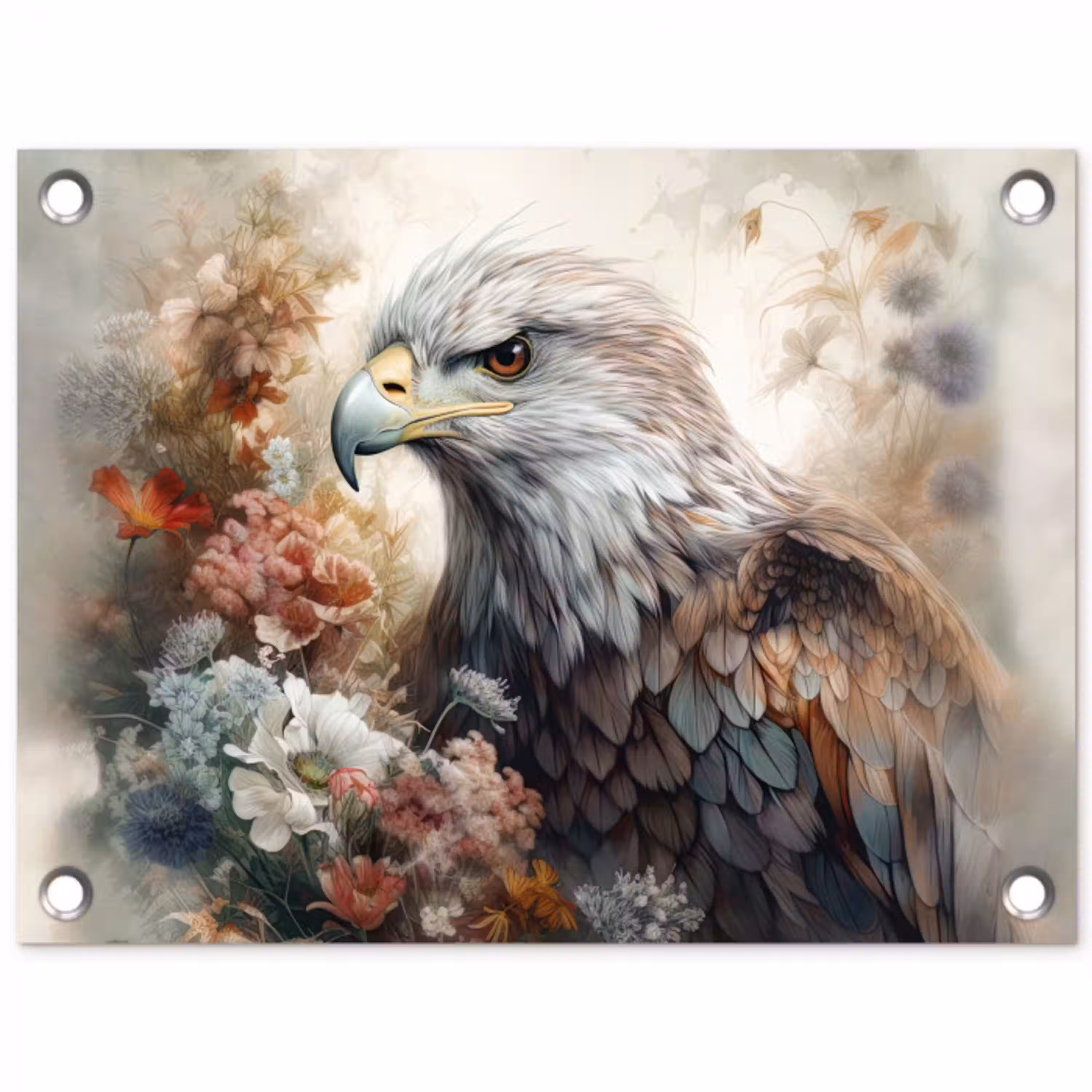Arend - Adelaar - Vogel - Bloemen - Natuur tuinposter los doek klein -3d