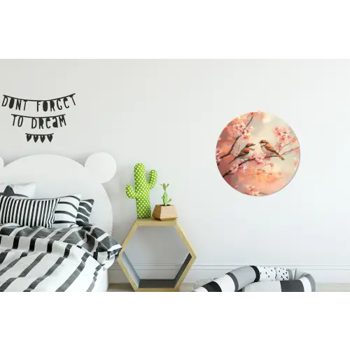 Vogels - Romantic - Bloesemtak Wandcirkel aluminium klein -kinderkamer