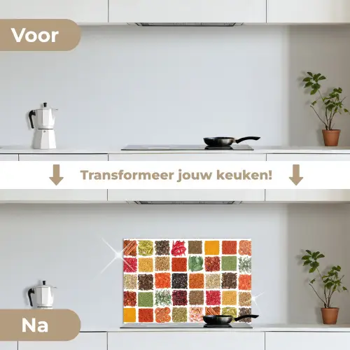 Vierkanten - Specerijen - Kruiden - Grafisch keuken achterwand spatscherm klein -voor_na_NL