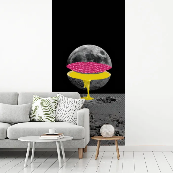 Maan - Geel - Roze - Zwart fotobehang vinyl groot -woonkamer