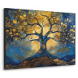 Boom - Levensboom - Blauw - Goud Textielframe - compleet frame klein -3d