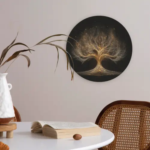 Lichtjes - Boom - Abstract - Zwart Akoestische PET Vilt - Rond klein -sfeer3