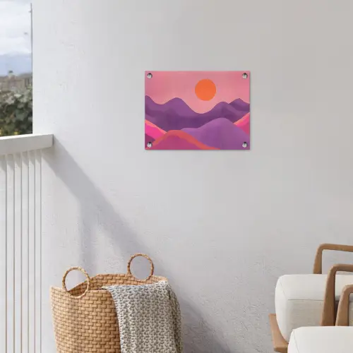 Zon - Heuvels - Paars - Abstract tuinposter los doek klein -sfeer8