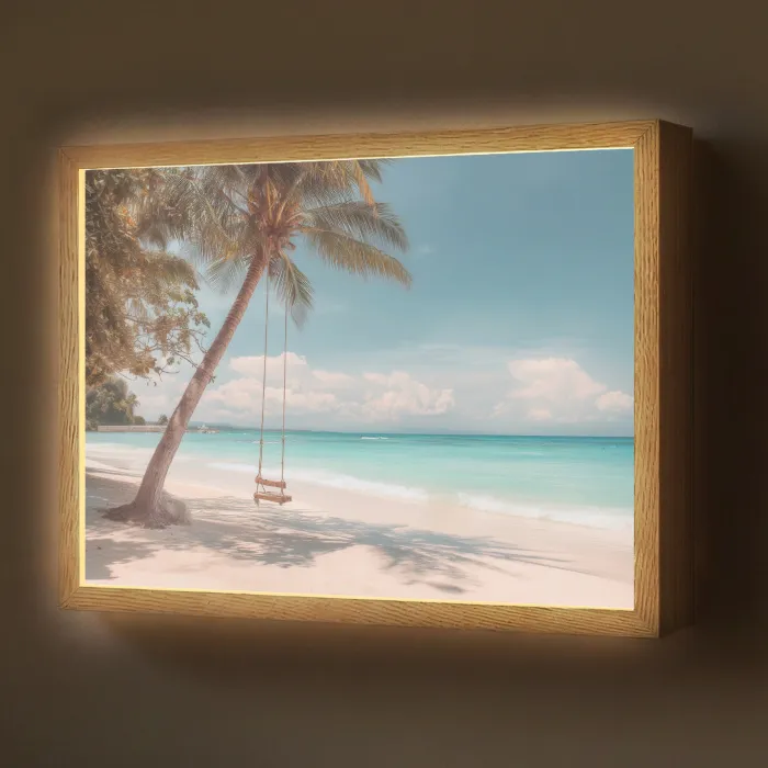 Palmboom - Schommel - Strand - Lucht Light Box met batterij (Wandlamp) middel -z3d_website