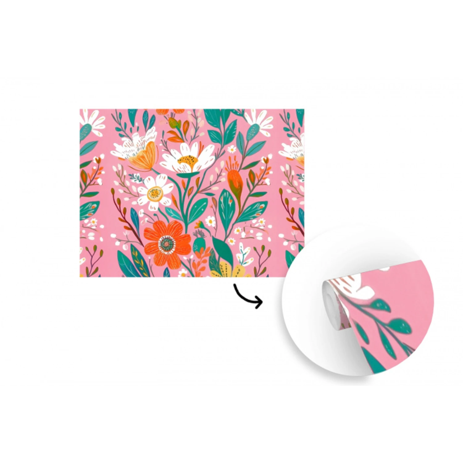 Roze - Bloemen - Wit - Oranje fotobehang vinyl groot -3d