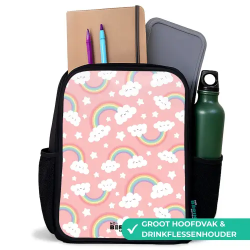 Roze met regenboog patroon Rugzak - Zwart middel -inhoud_NL