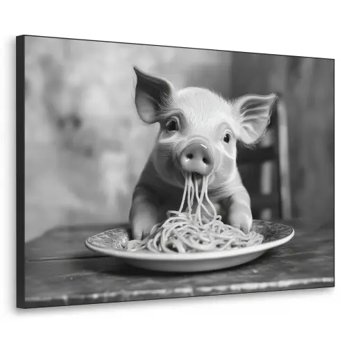 Varken - Schattig - Spaghetti - Zwart wit - Dier Textielframe zwart klein -3d