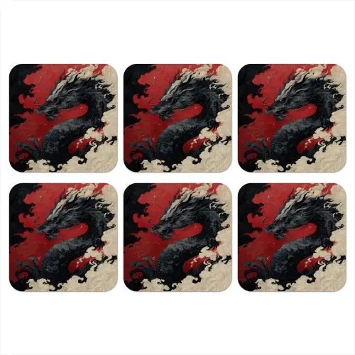 Zwarte draak - Rookwolken - Rood onderzetter kurk middel -3d