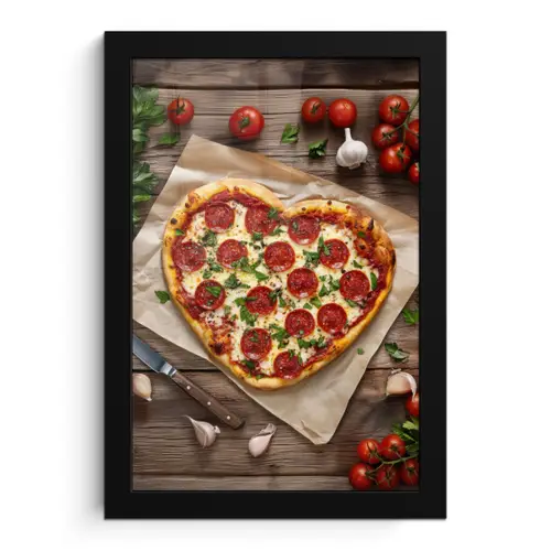 Pizza - Hart - Pepperoni - Tomaat fotolijst zwart zonder passe partout klein -3d