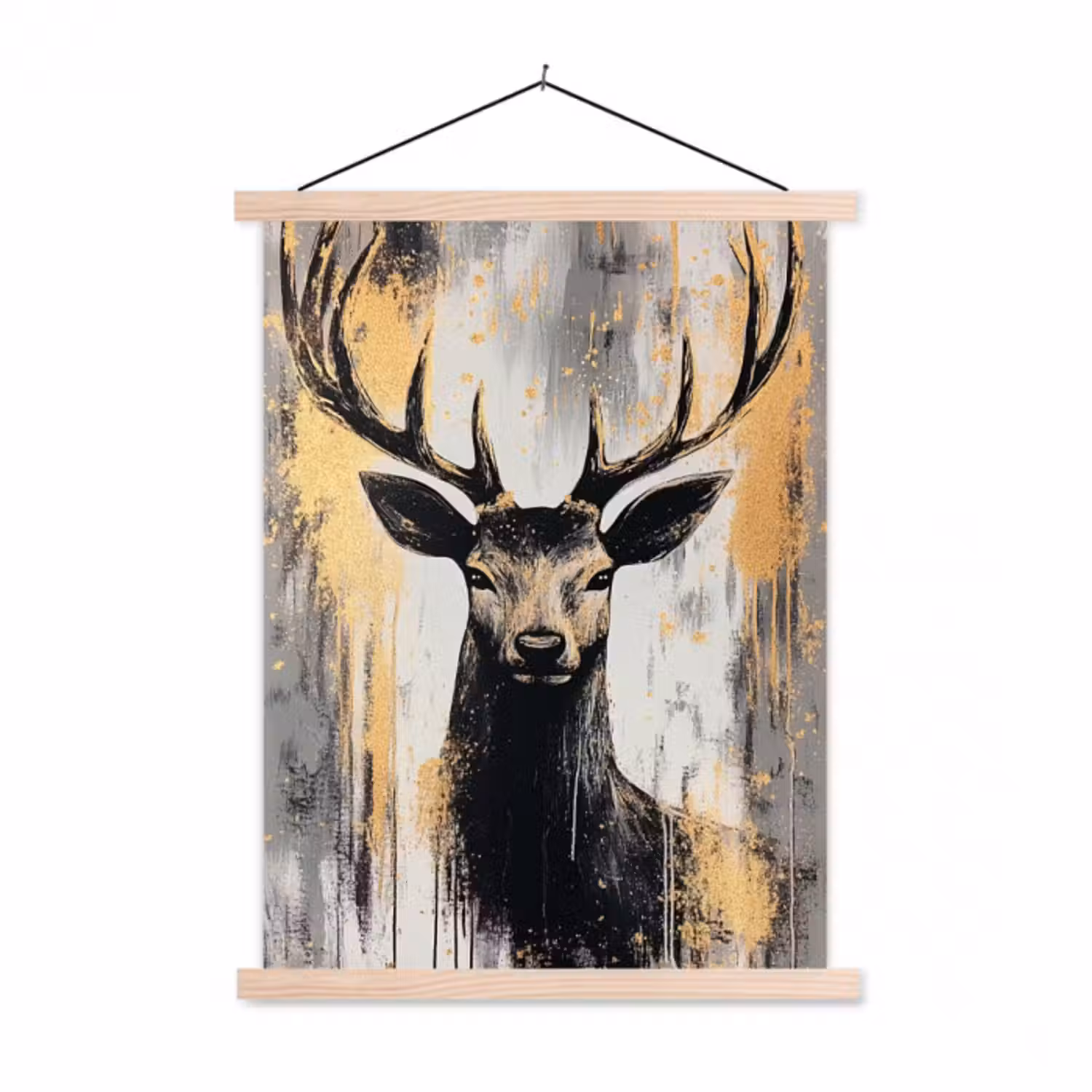 Stoffbild - Abstrakt - Hirsch - Geweih - Gold
