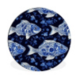 Vissen - Bloemen - Blauw Wandcirkel aluminium klein 190 -3d