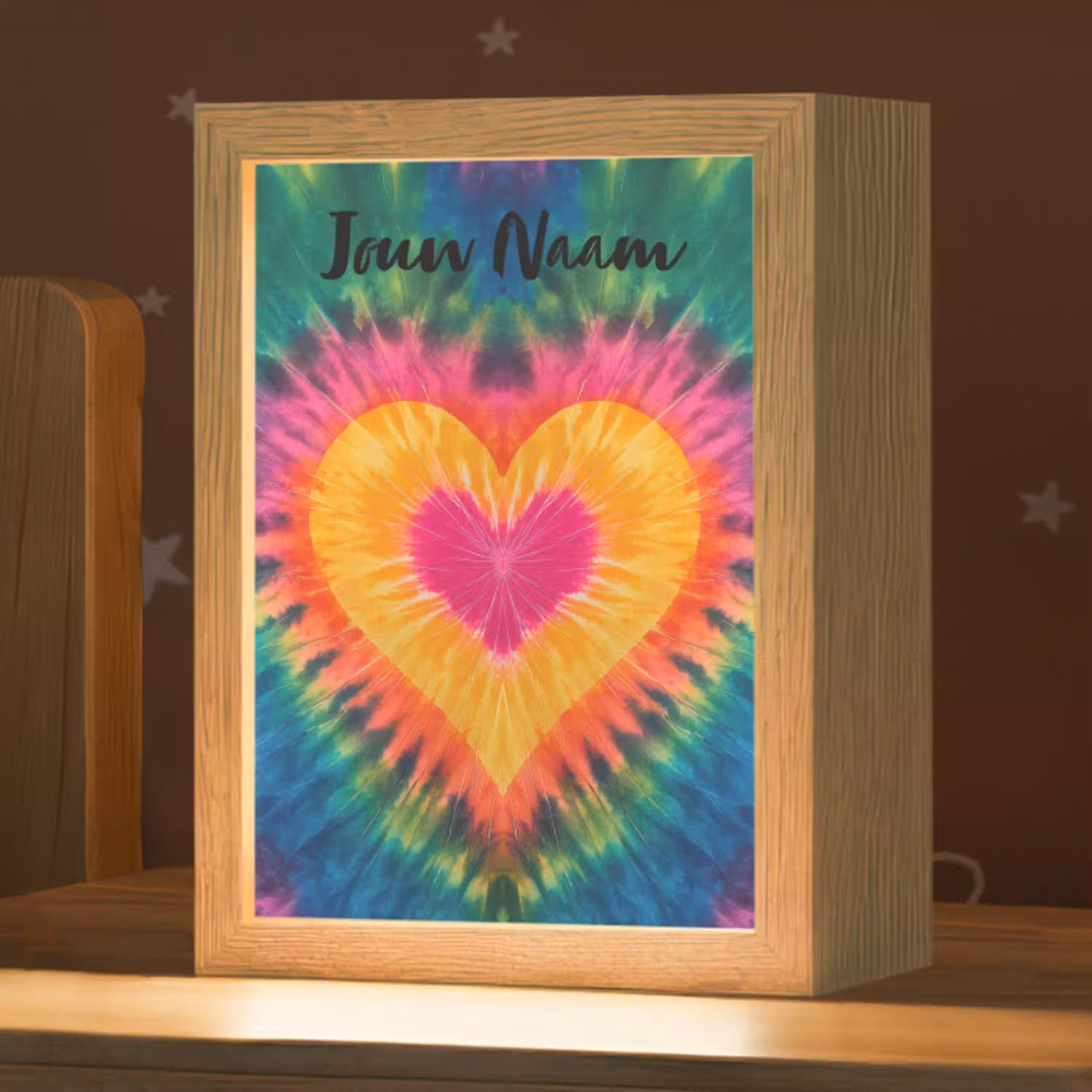 Hart - Kleurrijk - Regenboog - Tie Dye Light Box met kabel (Kinderlampje) klein -zzz_3d_website