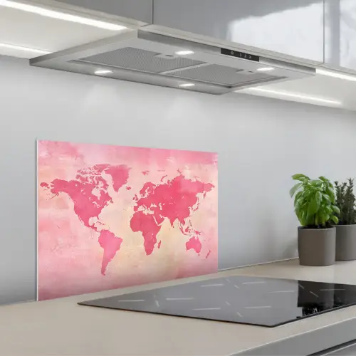 Wereldkaart - Roze - Vaag keuken achterwand spatscherm klein -3d_schuin
