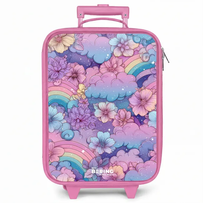 Kinderkoffer roze - Illustratie van wolken, regenbogen en bloemen