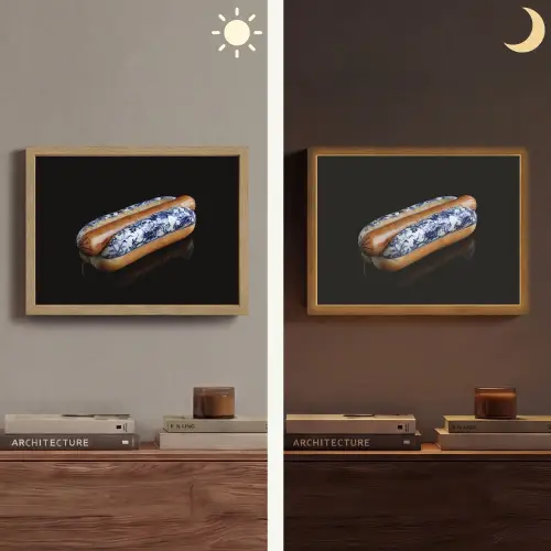 Hotdog - Porselein - Delfts blauw - Eten Light Box met batterij (Wandlamp) middel -sfeer3