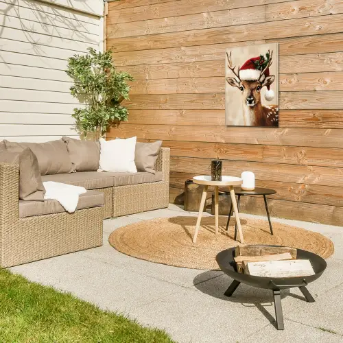Kerst - Hert - Gewei - Rood Tuinposter op houten frame 2 cm dik klein -sfeer2