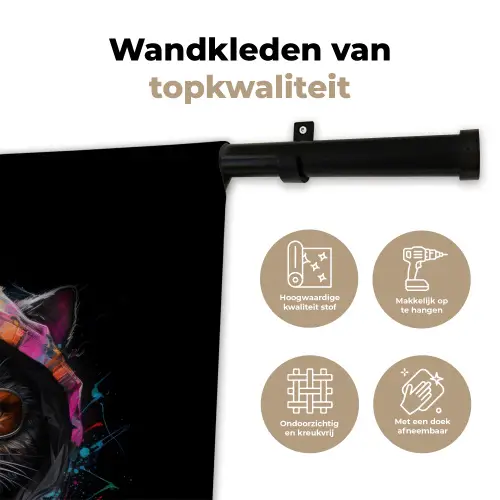 Kat met kleurrijk vest en oranje bril Wandkleed katoen klein -sfeer2