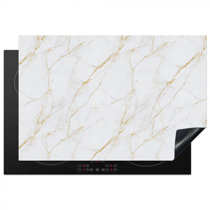 Wit - Marmer - Goud - Luxueus Inductie beschermer vinyl 3mm klein 276 -3d