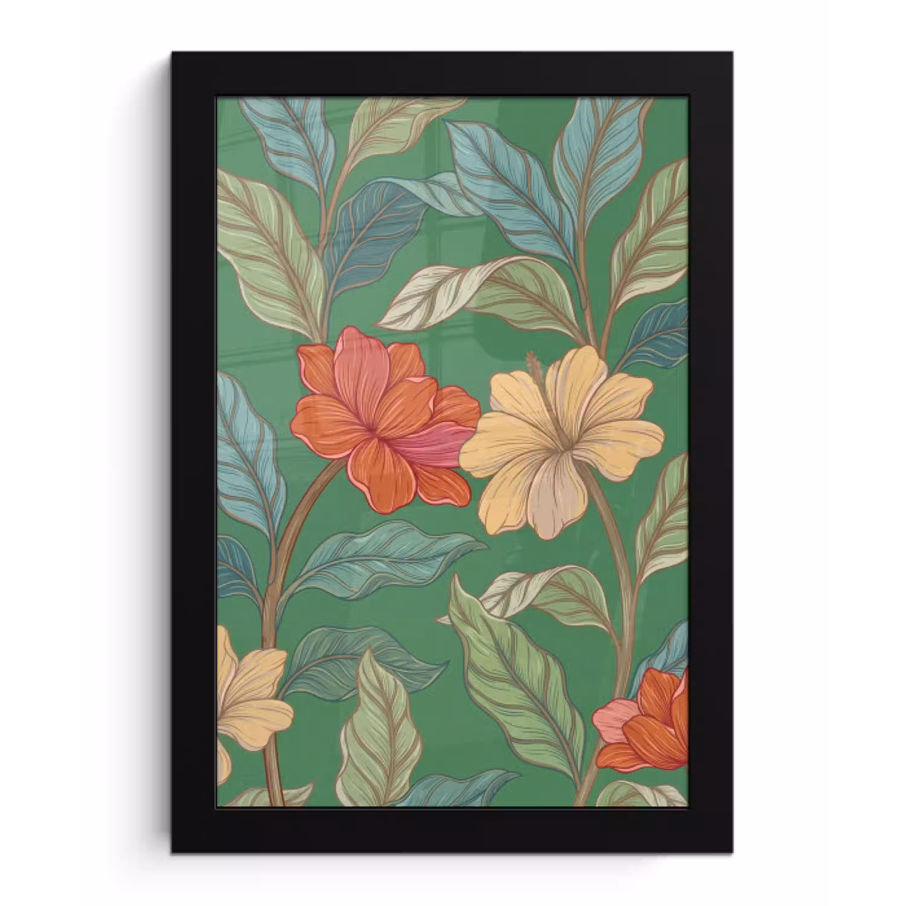 Bloemen - Groen - Illustratie fotolijst zwart zonder passe partout klein -3d