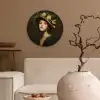 Bloemenhoed - Portret - Vrouw Wandcirkel kunststof plaat 5mm dik klein -sfeer1