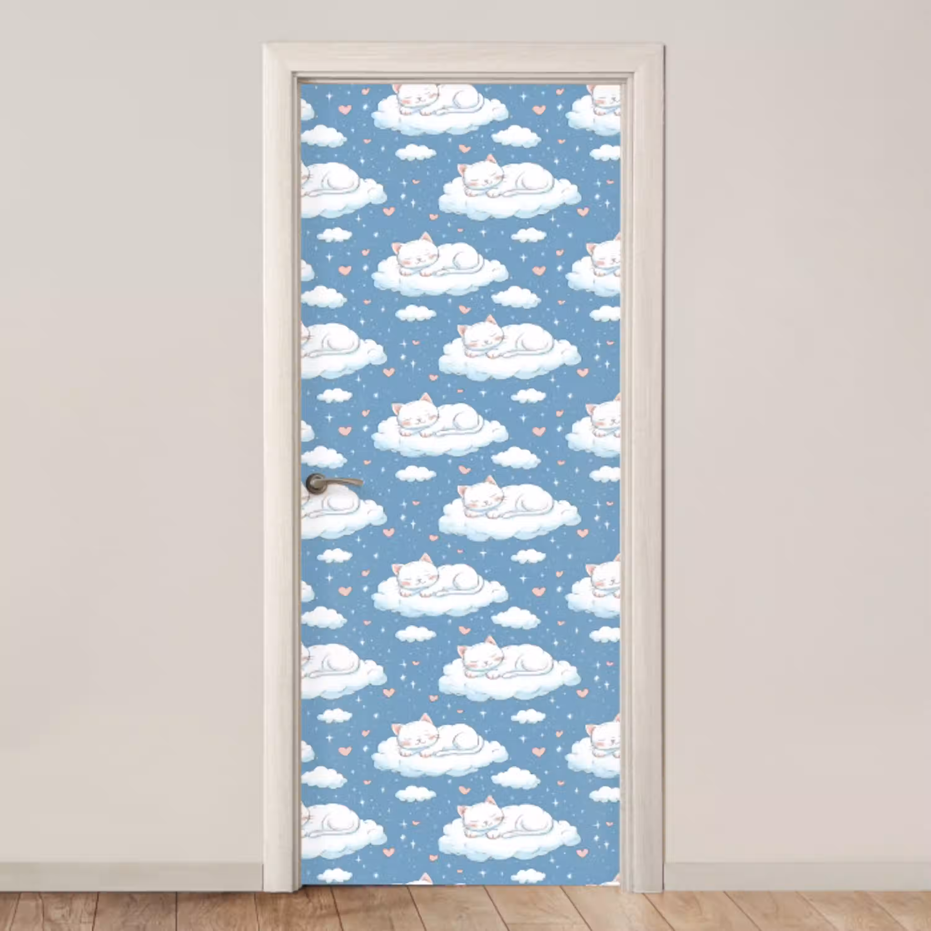 Kitten - Wolken - Blauw deurposter klein 289 -3d_beige