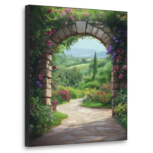 Doorkijk - Landschap - Bloemen - Pad - Uitzicht Textielframe - compleet frame klein -3d