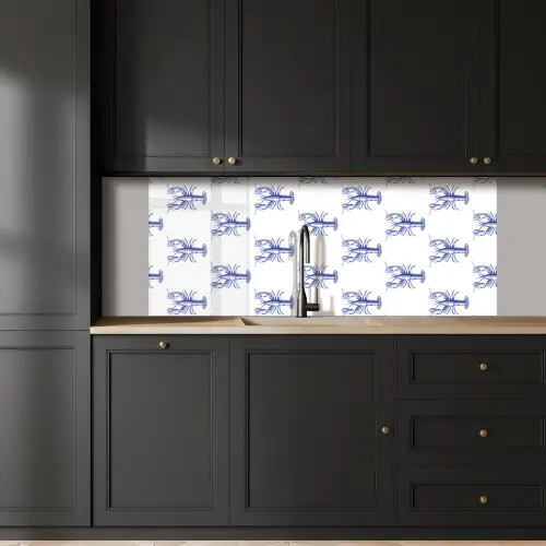 Kreeften - Patroon - Blauw - Wit keuken achterwand 2 middel -sfeer1
