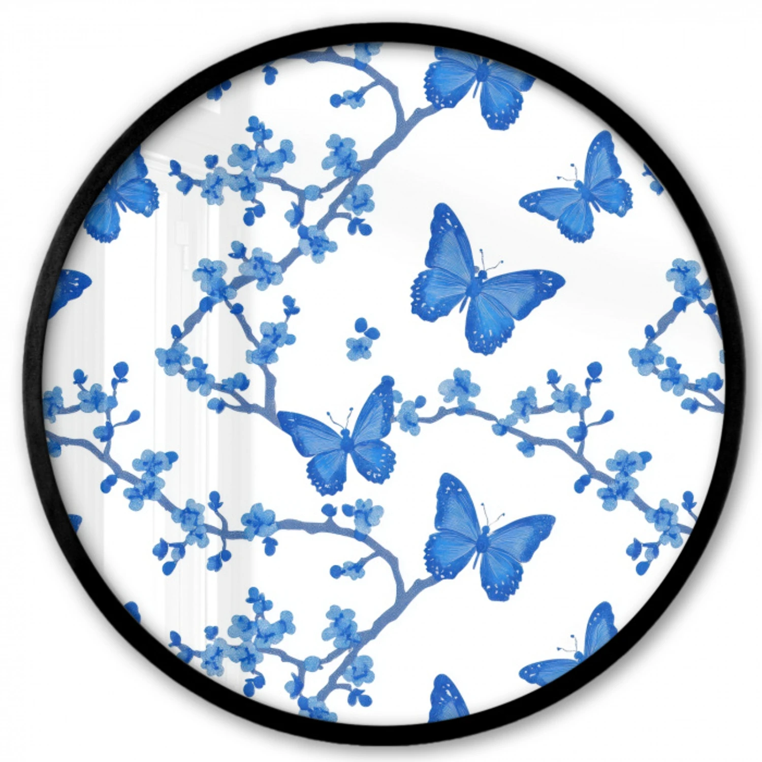 Vlinder - Bloemen - Blauw Fotolijst rond zonder passe partout klein 856 -3d