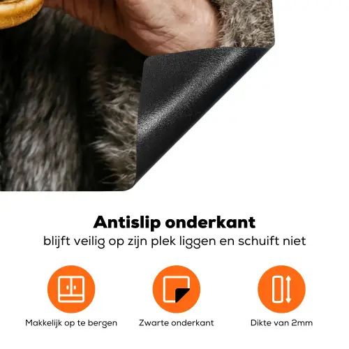 Vrouw - Hamburger - Bontjas Inductie beschermer vinyl 3mm klein -zzzzzzz-td-onderkant