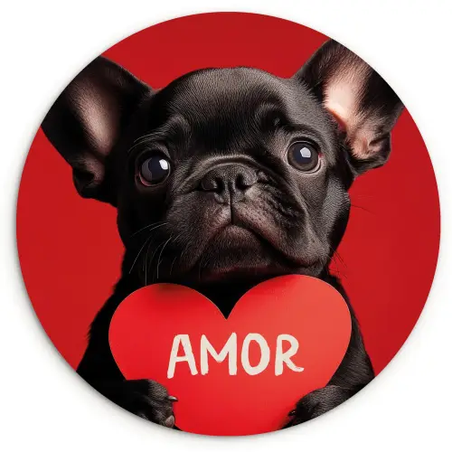 Amor - Hond  - Hartje - Rood Wandcirkel plexiglas klein -3d