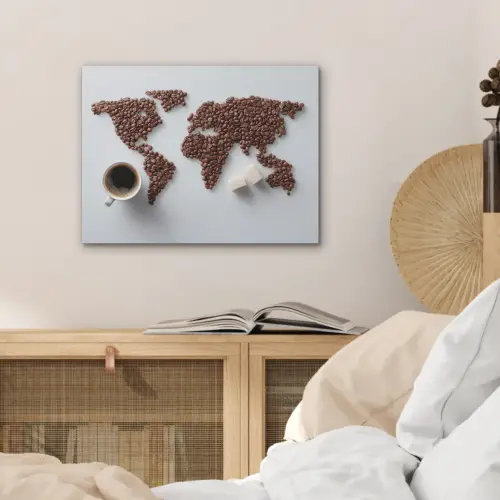 Wereldkaart - Koffiebonen - Suikerklontjes PET vilt klein -sfeer3
