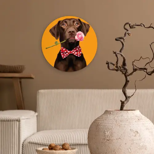 Hond - Oranje - Roos - Valentijn Wandcirkel plexiglas klein -sfeer1