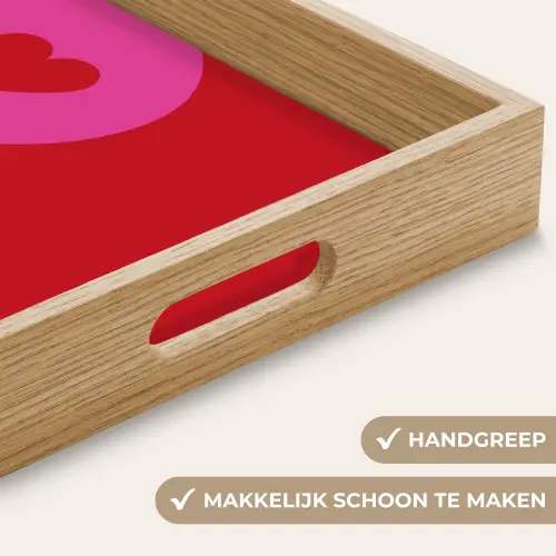 Minimalistisch - Rood - Roze - Hartjes Dienblad Rechthoek middel -USP_HandgreepNL