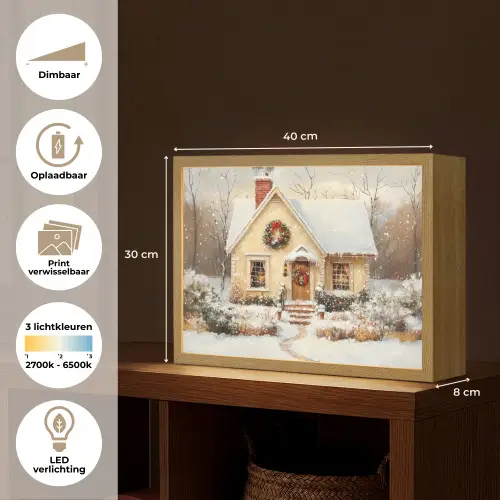 Kerst - Huis - Winter - Sneeuw Light Box met batterij (Wandlamp) middel -USP_websiteoverzichtNL