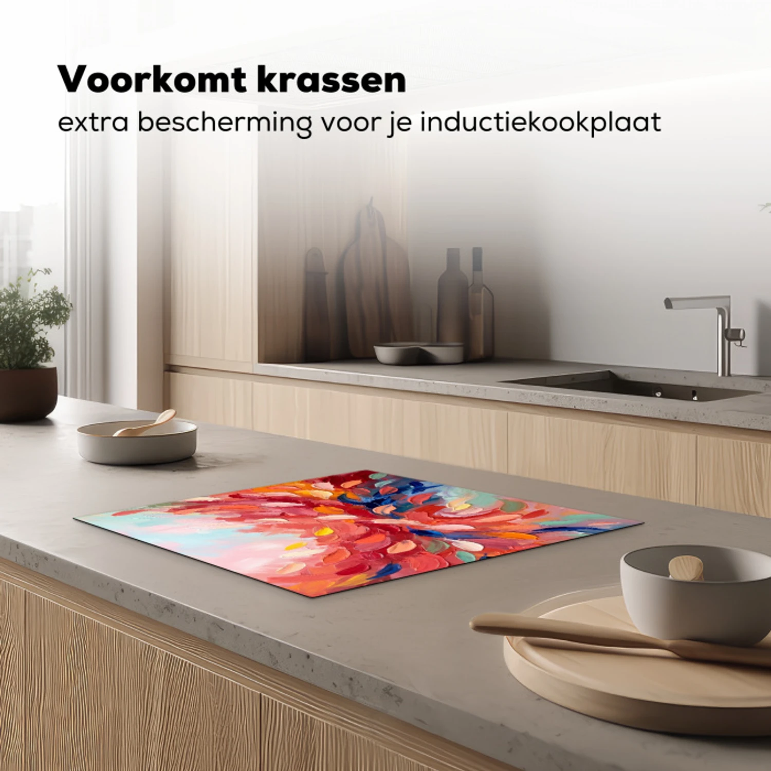 Bloemen - Abstract - Kunst - Modern Inductie beschermer vinyl 3mm middel -sfeer1