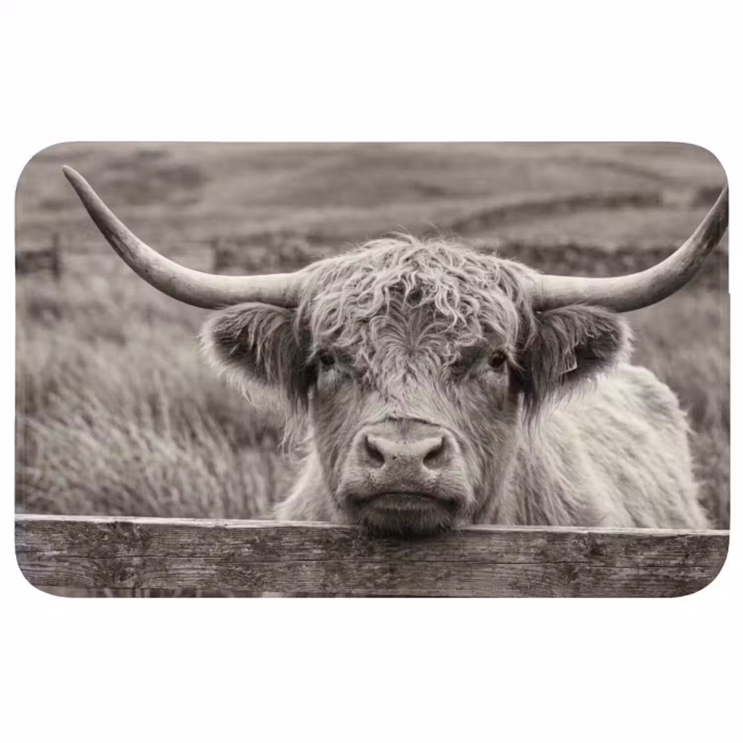 Badmat - Schotse hooglander - Zwart - Wit - Hout