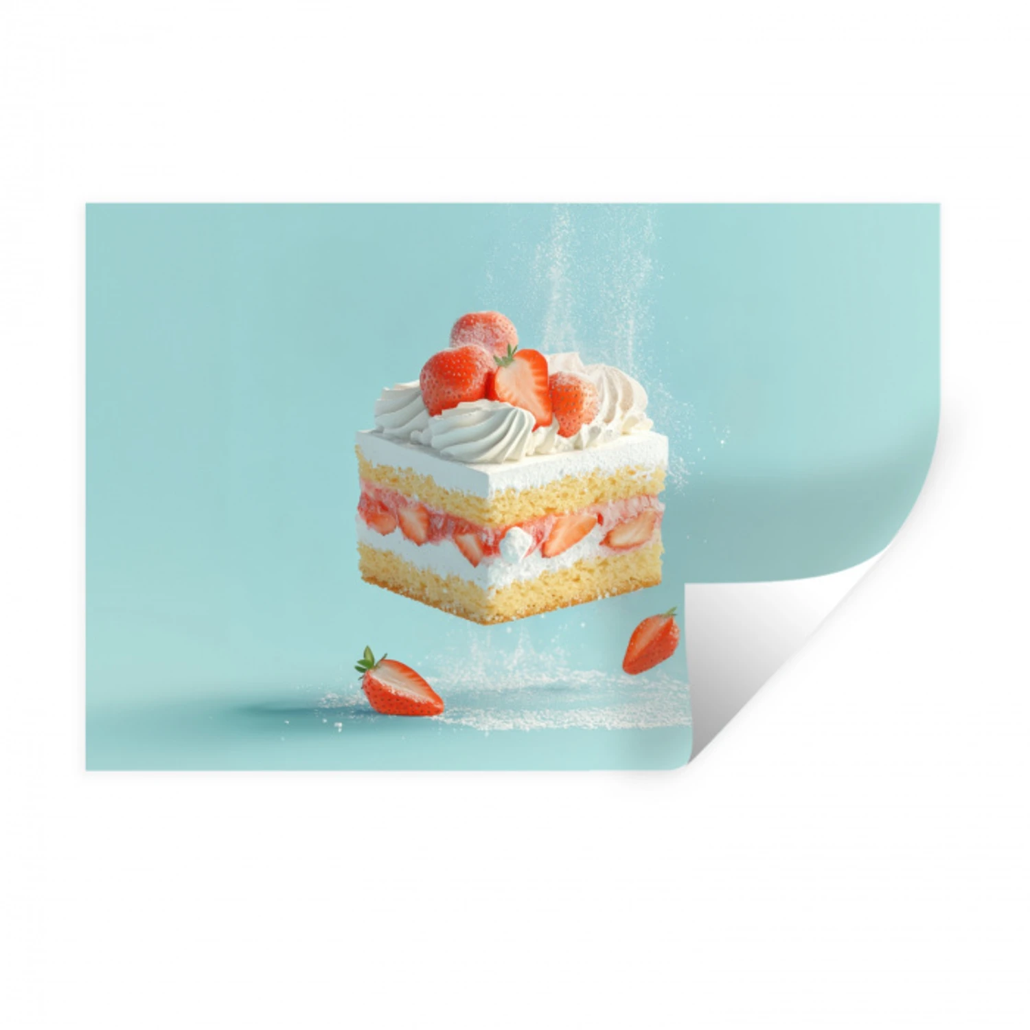 Slagroom - Taart - Blauw - Eten Muursticker klein -3d