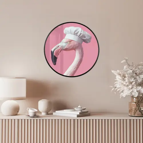 Flamingo - Roze - Koksmuts - Vogel Fotolijst rond zonder passe partout klein -sfeer3