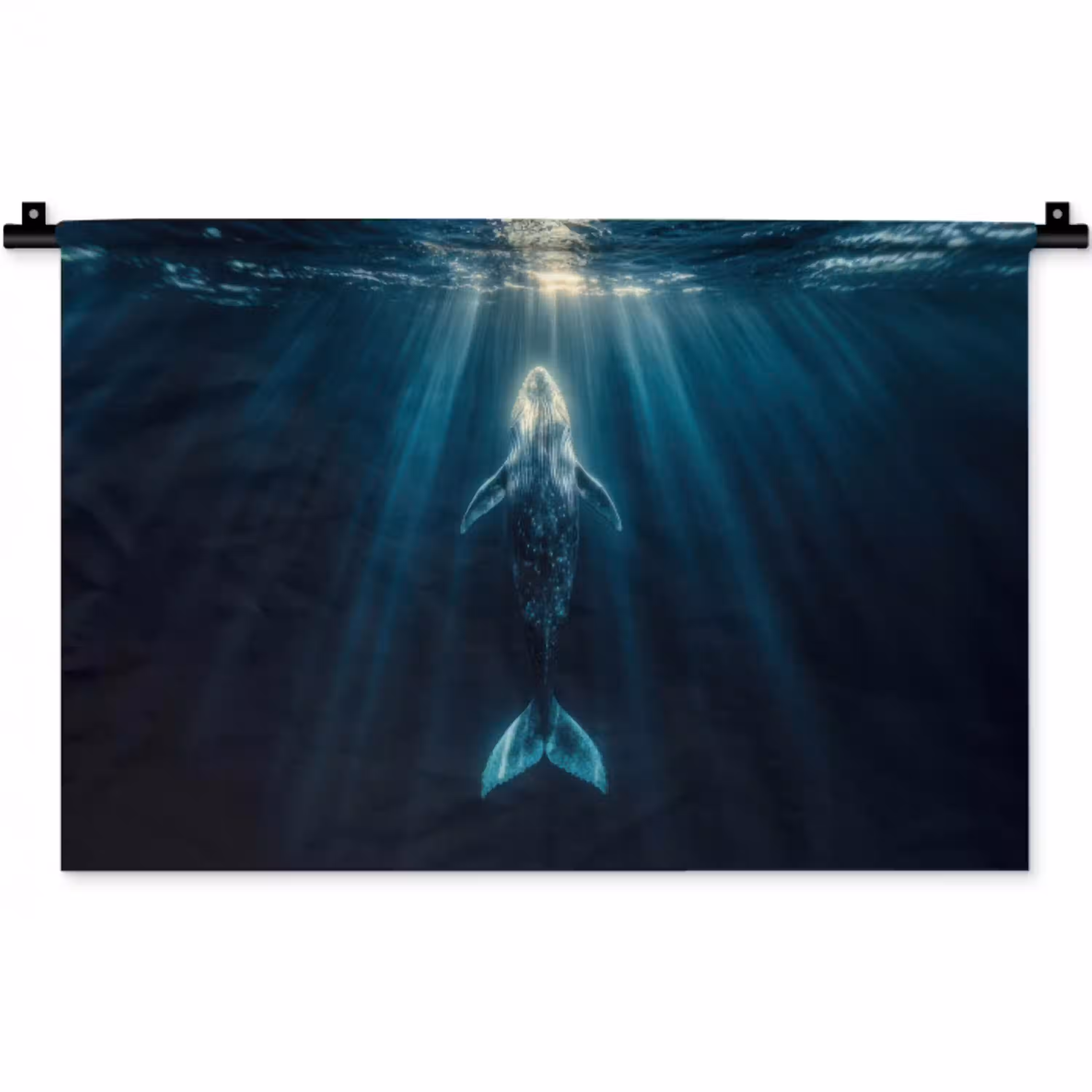 Walvis - Water - Zonnestralen - Blauw Wandkleed katoen klein -zz3d