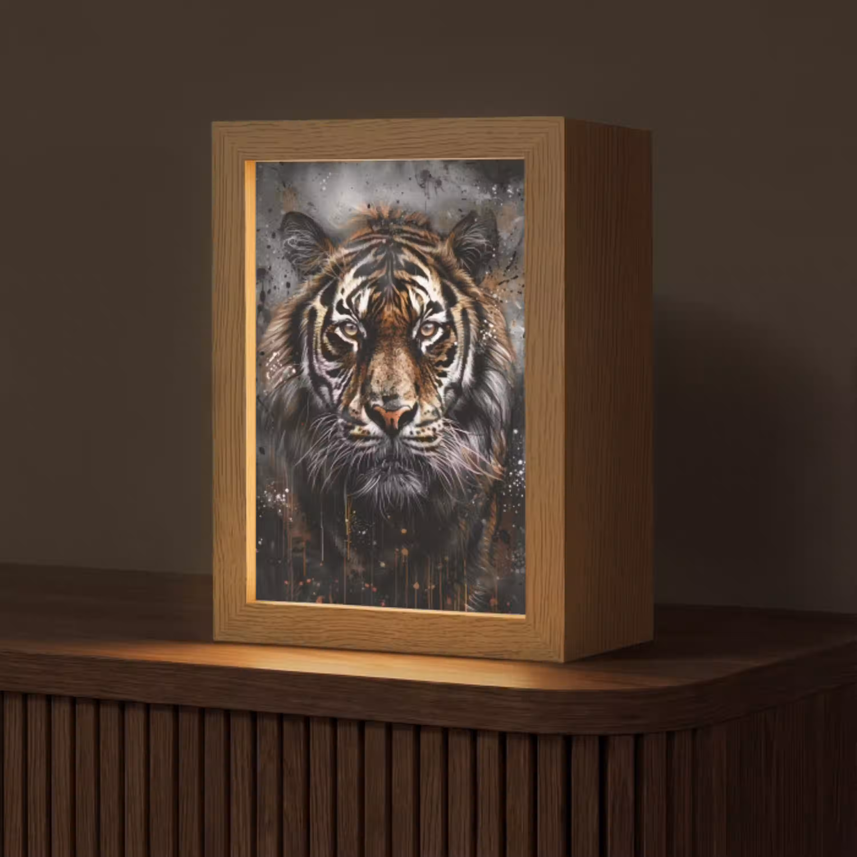 Tijger - Dieren - Portret - Luxe - Zwart Light Box met kabel (Tafellamp) klein -z3d_website