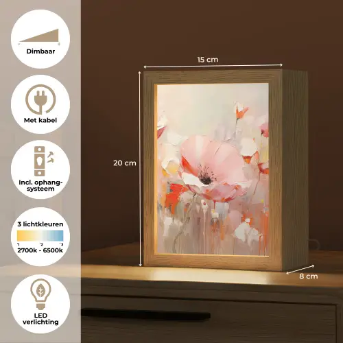Bloemen - Watercolor - Roze - Abstract - Kunst Light Box met kabel (Tafellamp) klein -USP_NL