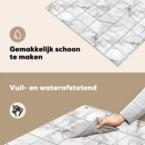 Marmer -  Tegels - Grijs - Wit Inductie beschemer met haakjes klein 777 -ky-schoon-nl