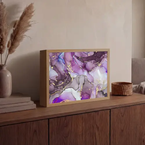 Marmer - Roze - Paars - Gold Light Box met batterij (Wandlamp) middel -sfeer2
