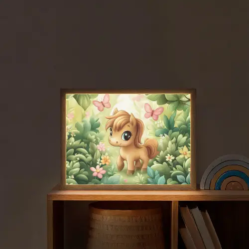 Pony - Bruin - Cartoon - Vlinders Light Box met batterij (Wandlamp kind) middel -sfeer1_kind