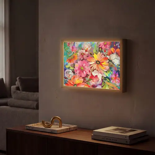 Bloemen - Kunst - Schilderij - Botanisch Light Box met batterij (Wandlamp) middel -sfeer1