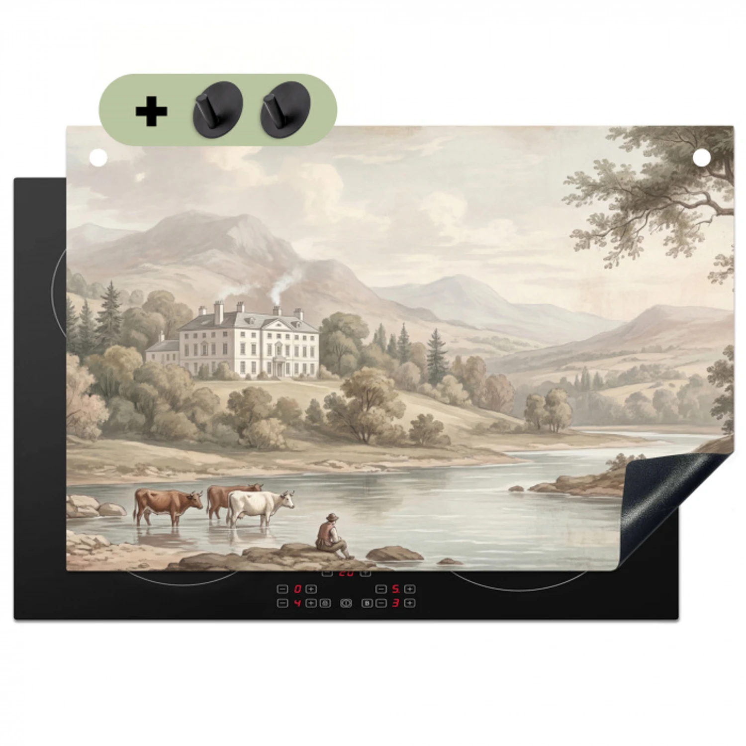 Landhuis - Rivier - Vee Inductie beschemer met haakjes klein -3d